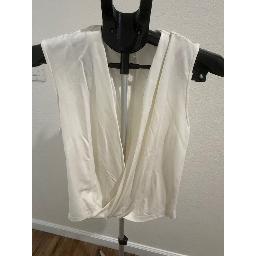 Mango MNG Suit Ivory Wrap Front Sleeveless Blouse V-Neck Twist Top Size Medium